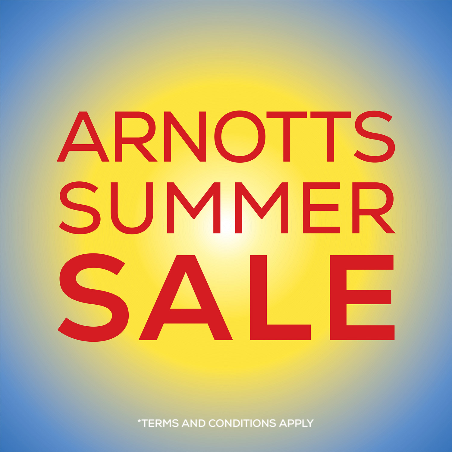 Summer sale promotional banner in yellow and red, featuring bold text announcing sale with terms and conditions notice