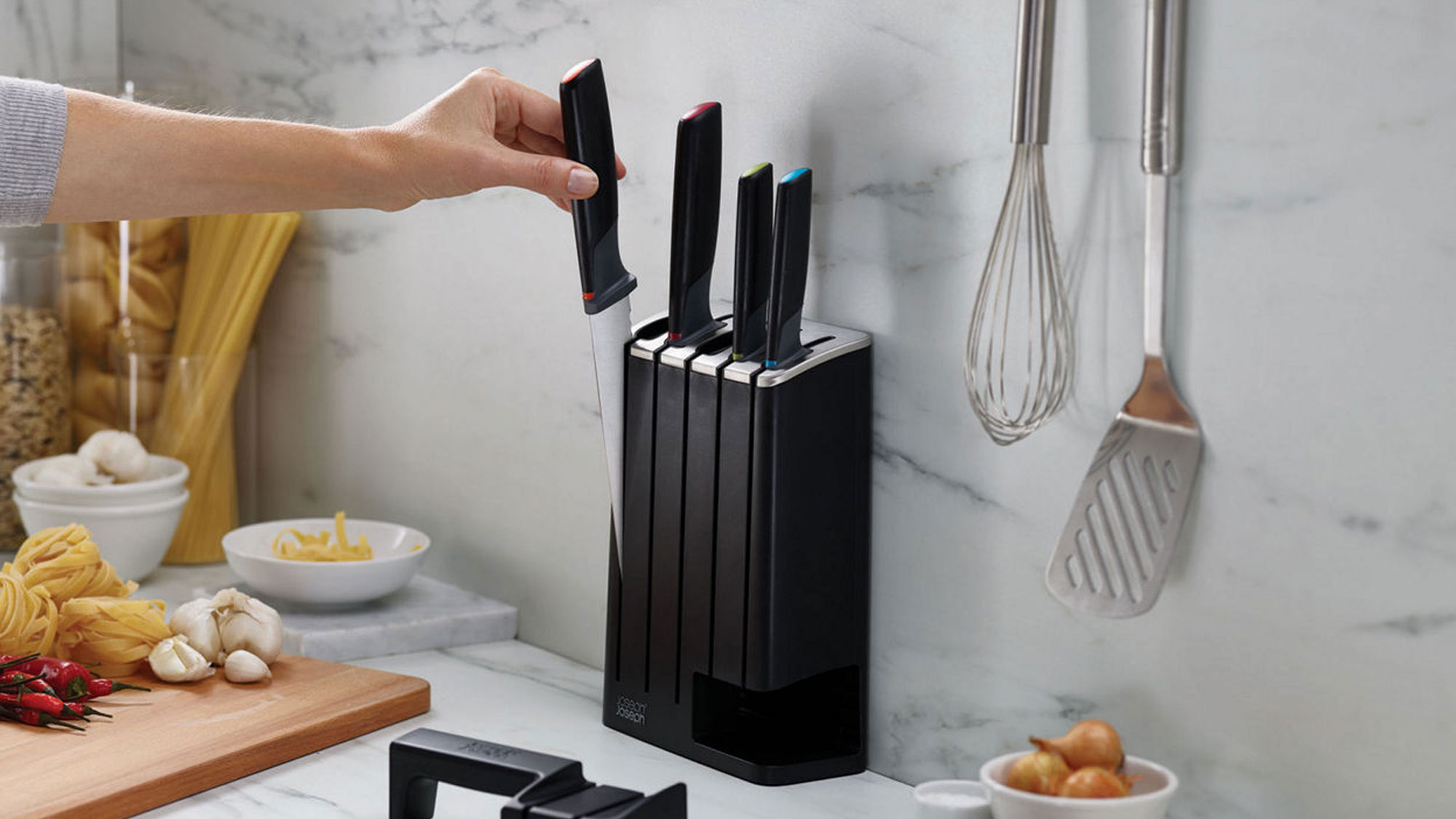 block of knives in kitchen