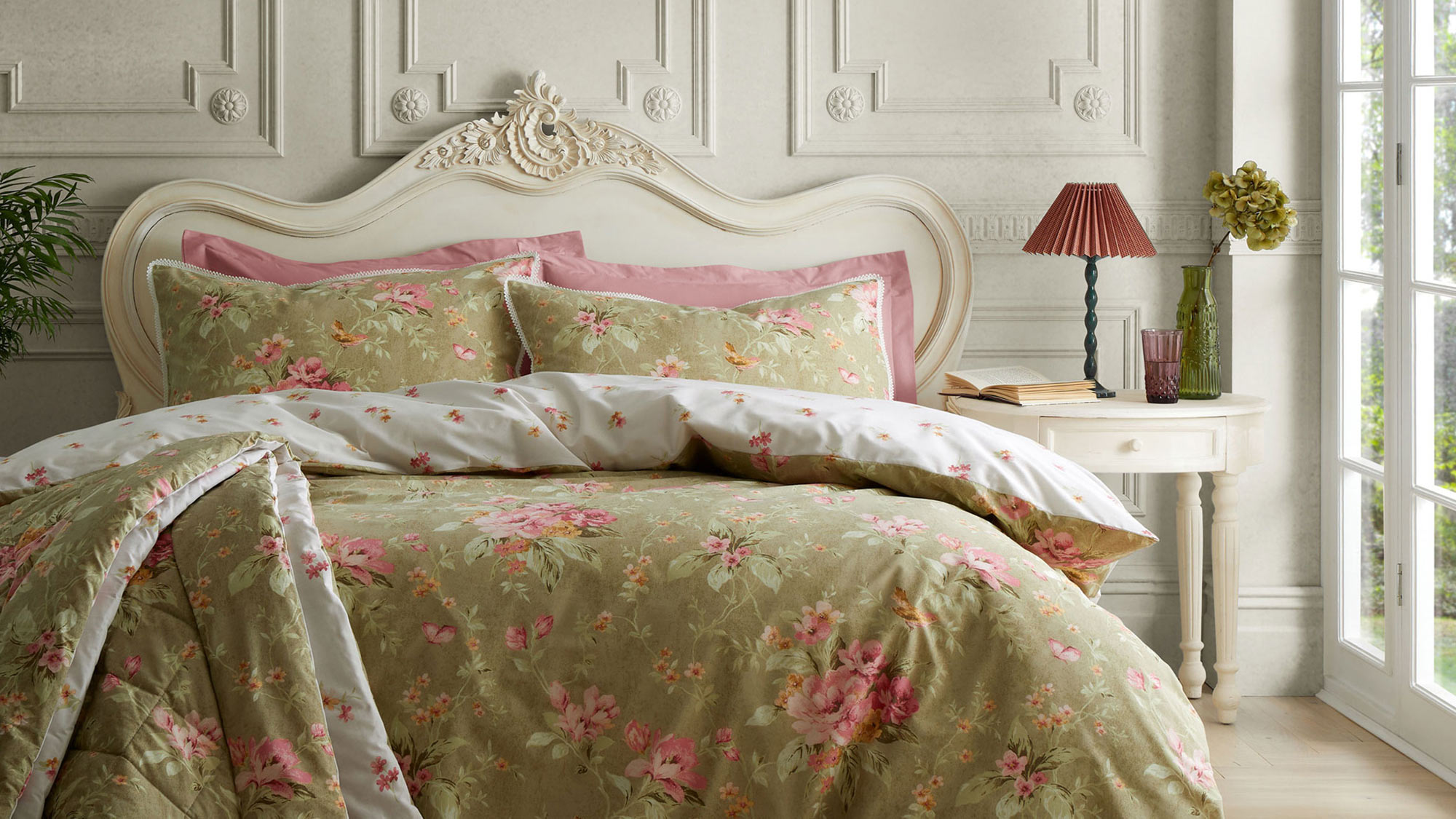 catherine lansfield cream bed with patterned be sheets