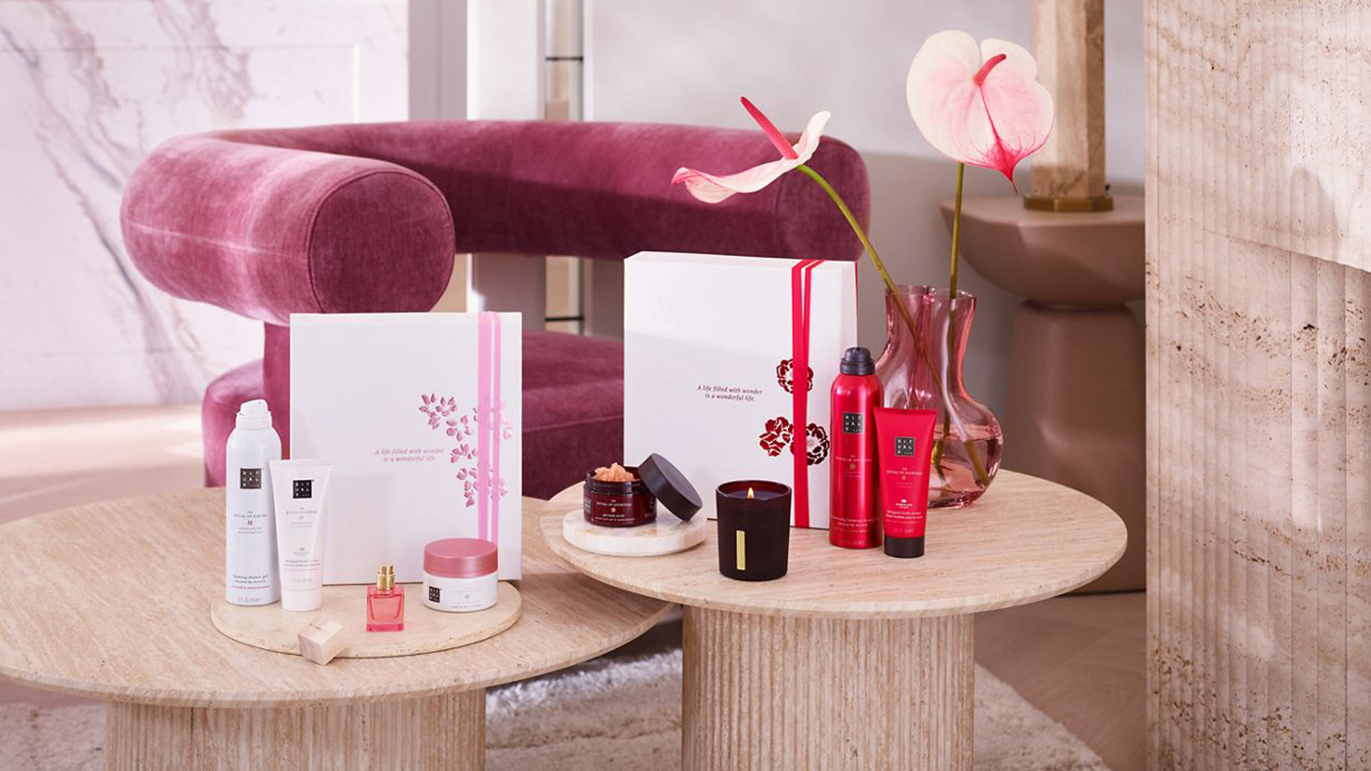 christmas gifts from rituals sitting on coffee table