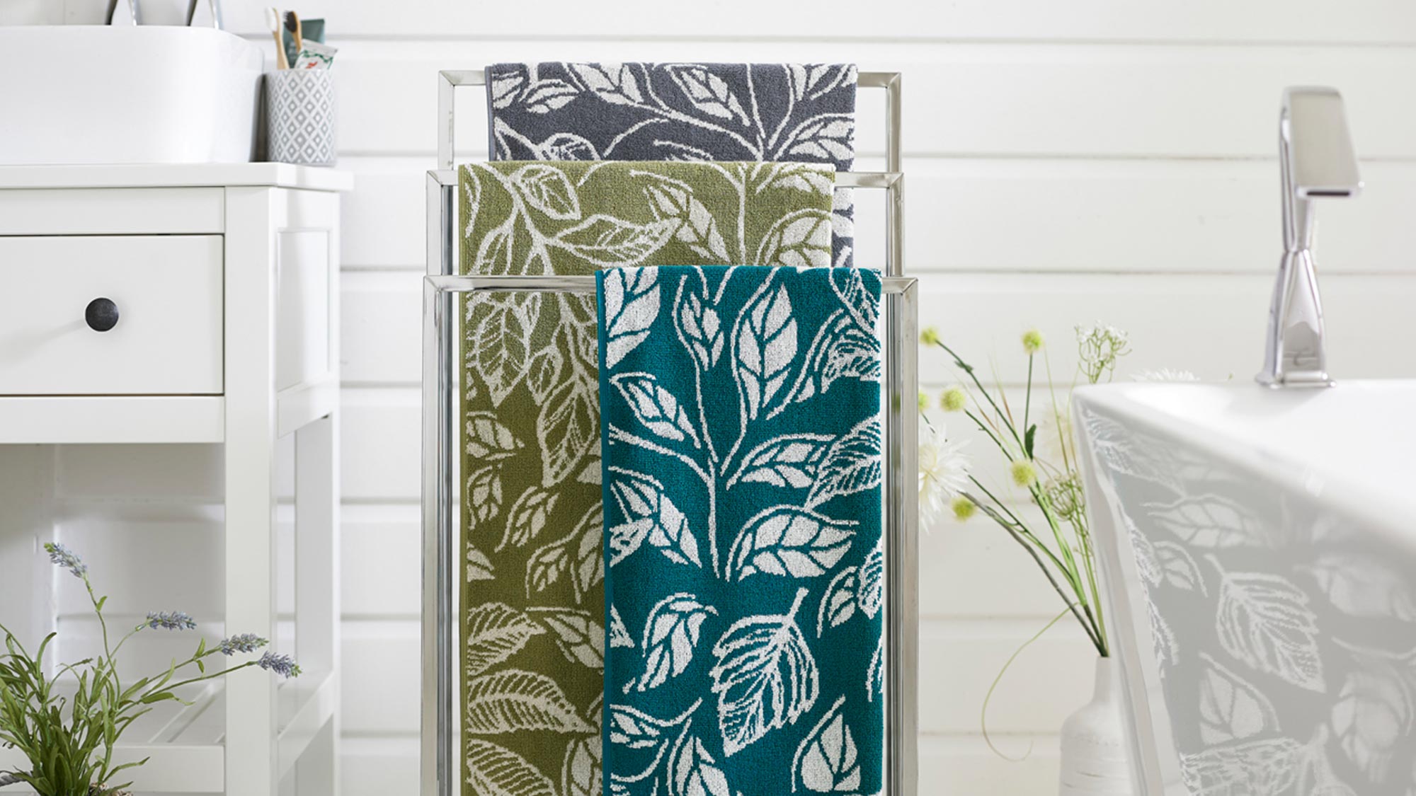 towels on chair bathroom