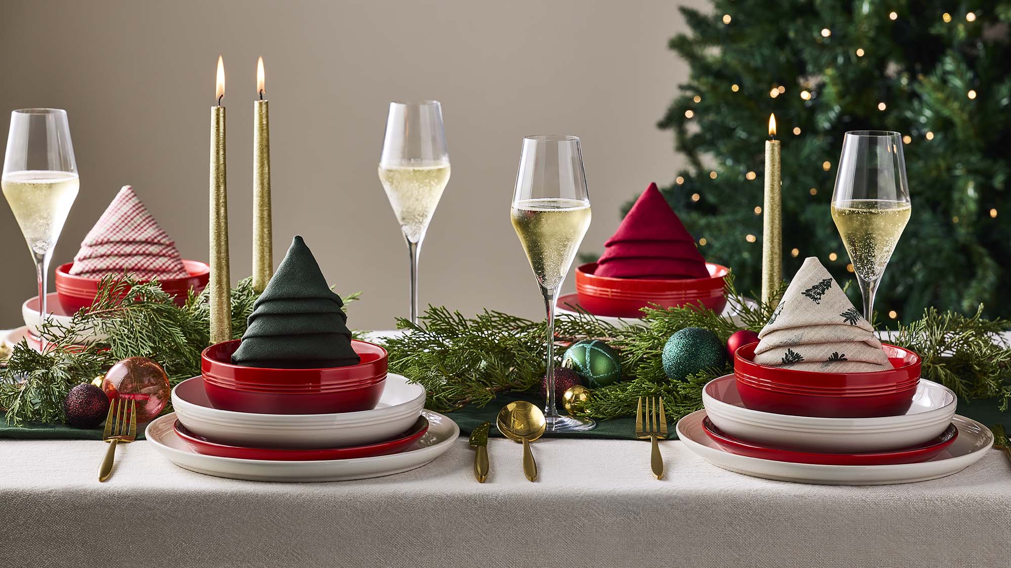 Christmas dinner table set up for festive period.