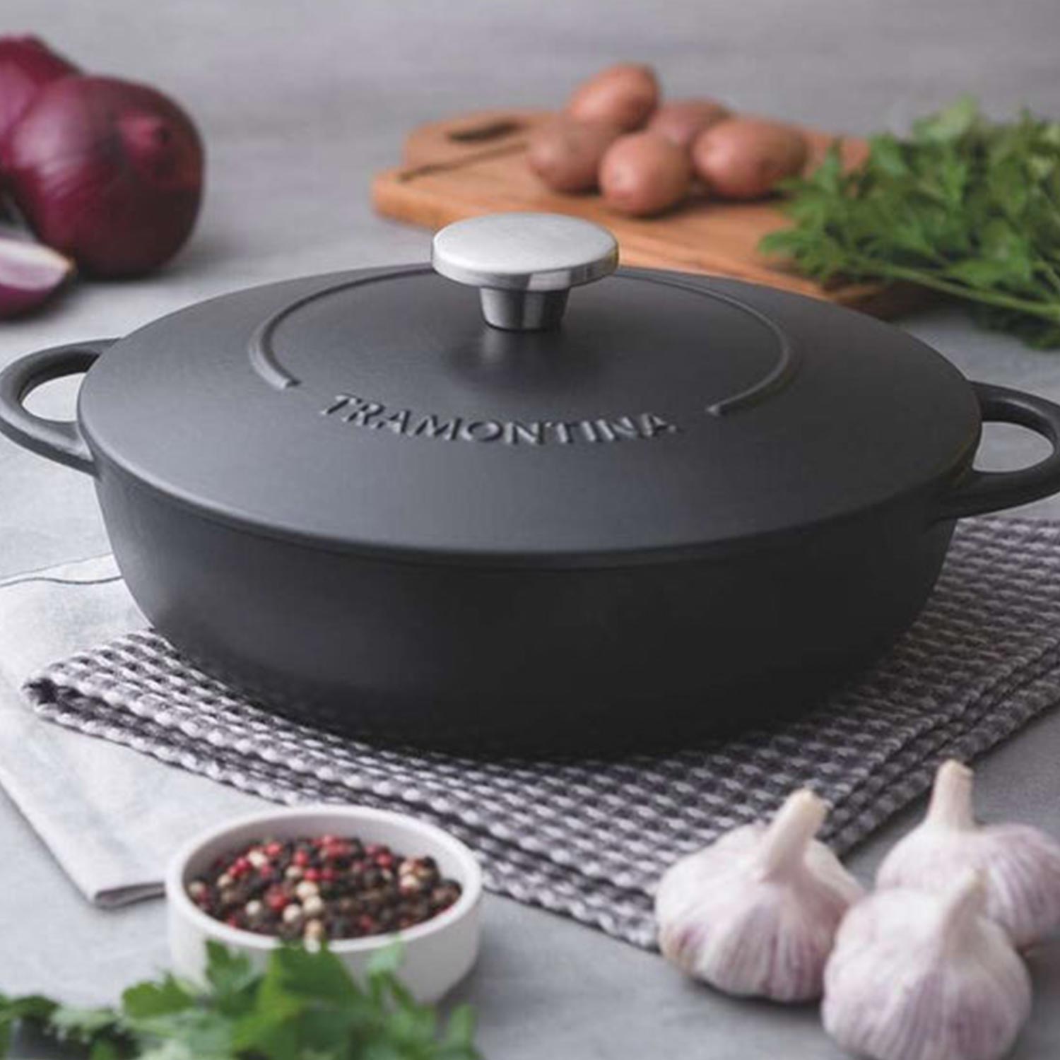 Selection of kitchen knives and utensils for food preparation and cooking