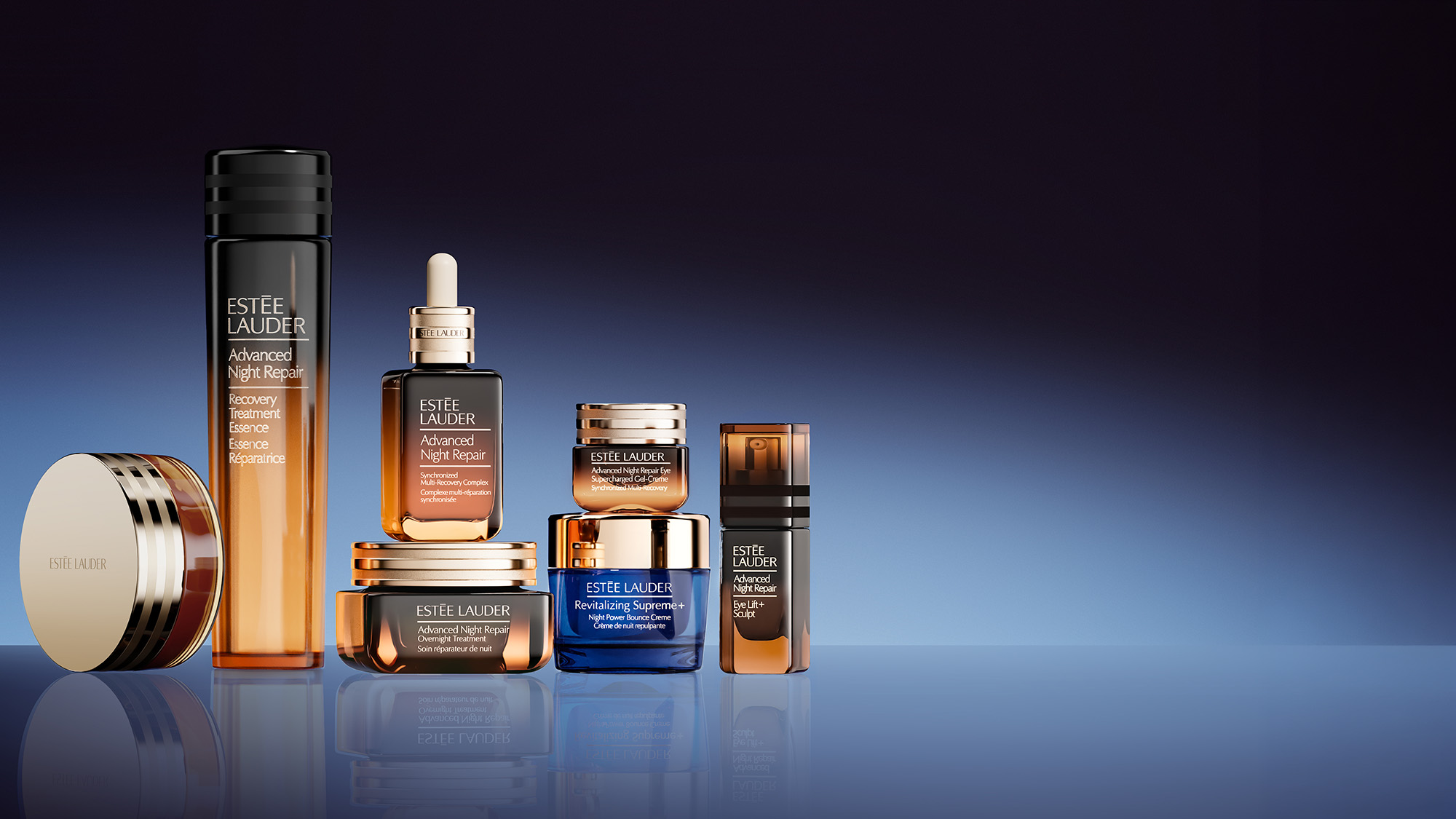 Estée Lauder Advanced Night Repair skincare collection with serums, creams and treatment products
