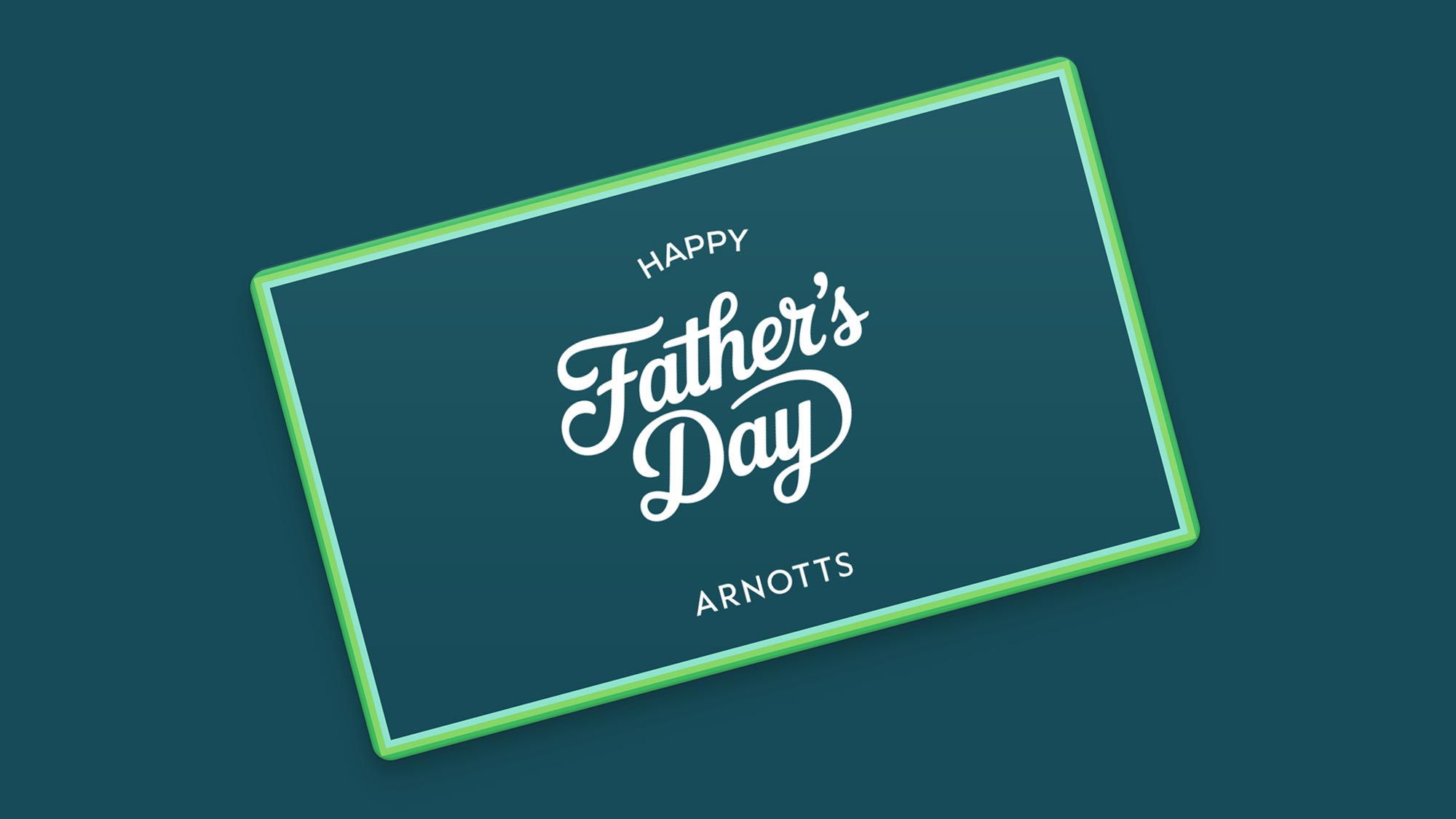 Happy Father's Day greeting card with neon green border on teal background