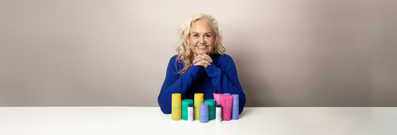 Caroline Hirons with Skin Rock products