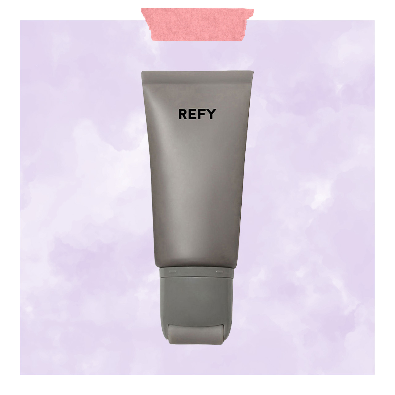 Grey primer tube with white label on lavender background, designed to create a hydrated canvas for makeup application