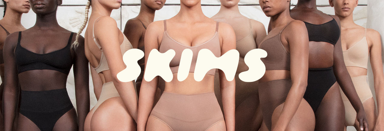 wmodels wearing SKIMS with SKIMS logo overlaid