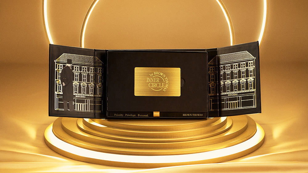 Gold inner circle logo on black background