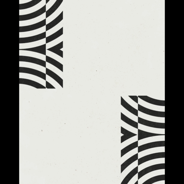 Abstract black and white pattern with curved and straight lines forming geometric shapes on a light background.
