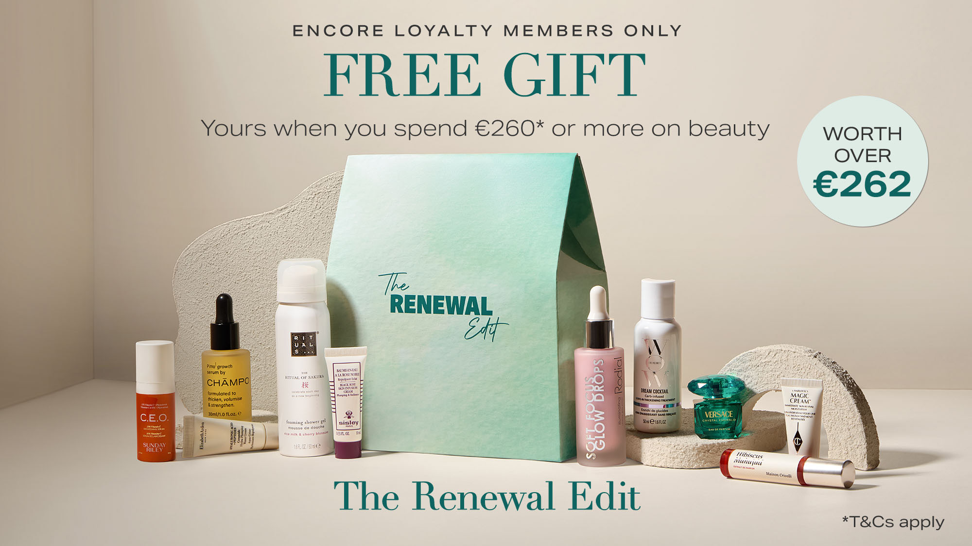 Encore Loyalty free gift promotion: The Renewal Edit beauty box worth over €262 when spending €260 on beauty products