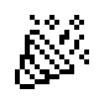 A pixelated globe icon