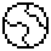 A pixelated globe icon