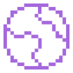 A pixelated globe icon