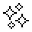 A pixelated globe icon