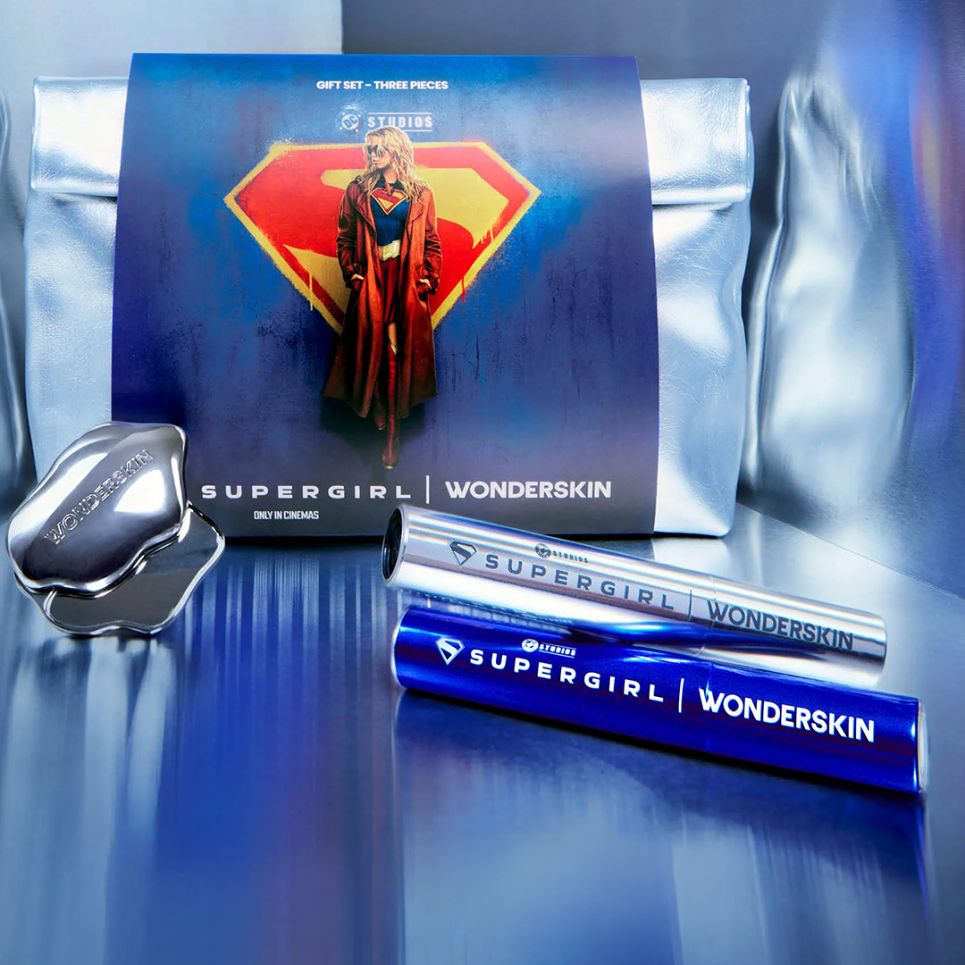 Wonderskin Supergirl limited edition gift set with three-piece collection featuring eyeliner, mascara and eye mask