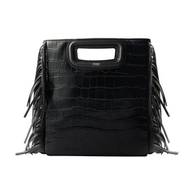 Maje Mcroc-Embossed Leather Bag in black with croc-embossed finish, side fringe detailing, and dual top handles