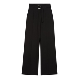 Maje Parc Wide Leg Trousers in black with removable belt and silver-tone D-ring buckle, wide-leg silhouette