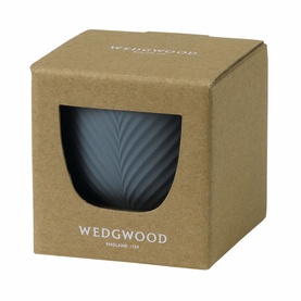 Jasper Conran 100% Recycled Mini Pot in dark grey with leaf-embossed texture, shown in kraft Wedgwood gift box with circular window