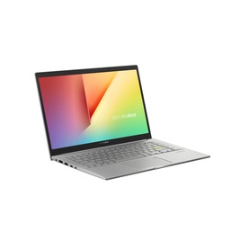 Asus 14 Inch Vivobook Full HD R5 5500U laptop in silver, angled view showing colourful display and slim profile