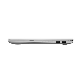 Asus Vivobook 14 Inch laptop in Silver, side profile view showing USB and SD card ports along slim edge