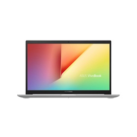 Asus 14 Inch Vivobook Full HD R5 5500U laptop in silver, open front view showing colourful gradient display and slim profile