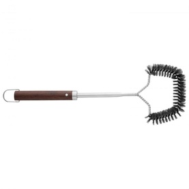 Berghoff Essentials 3 Piece BBQ Set black triple-head grill brush with dark wood handle and stainless steel shaft