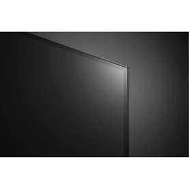 LG 48 Inch 4K OLED C16 Smart TV in silver, close-up of top corner showing ultra-slim bezel and matte dark screen finish