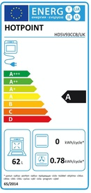 Hotpoint Electric Freestanding Double Cooker EU energy label, rated A, 62L capacity, 0.78 kWh/cycle efficiency