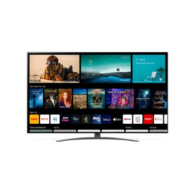 LG 65 Inch 4K NanoCell 81 Smart TV in grey, front view showing smart TV interface with streaming apps on screen