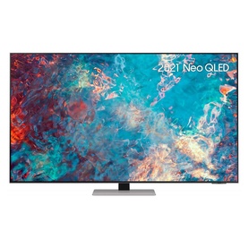 Samsung 75 Inch 4K QN85 NEO QLED Smart TV in black, large flat-screen display with slim silver stand