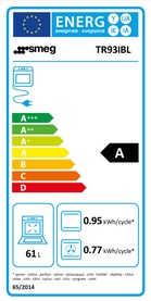 Smeg Victoria Cooker black EU energy label rated A, 61L capacity, 0.95 kWh/cycle and 0.77 kWh/cycle efficiency ratings