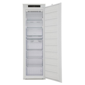 Hotpoint FROST FREE Integrated Freezer 55cm, white, shown open with multiple pull-out drawers and reversible door panel