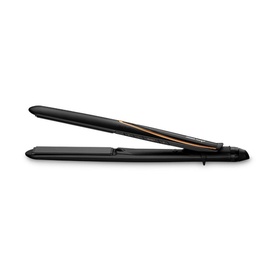BaByliss 3Q Hair Straightener in black with rose gold detail, slim profile with ceramic plates, side view