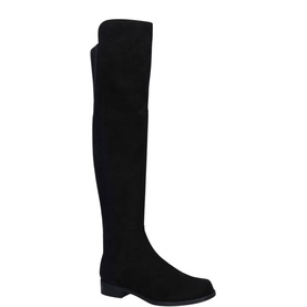 Stuart Weitzman The 5050 Over-The-Knee Boots in black suede with flat heel and stretch back panel