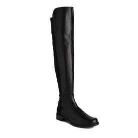 Stuart Weitzman 50/50 Suede Leather Over-The-Knee Boots in black, flat heel, stretch back panel, round toe