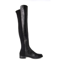 Stuart Weitzman 50/50 Suede Leather Over-The-Knee Boots in black, flat heel, stretch back panel, almond toe