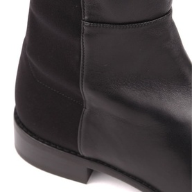 Stuart Weitzman 50/50 Suede Leather Over-The-Knee Boots in black, close-up showing smooth leather upper and low block heel