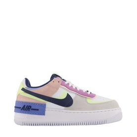 Nike Air Force 1 Shadow trainers in multi-coloured pastel colourway with navy swoosh, chunky white sole and AIR branding