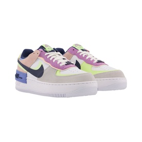 Nike Air Force 1 Shadow trainers in multi-colour with pink, lime, lilac and navy panels on a white chunky sole