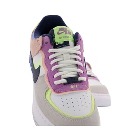 Nike Air Force 1 Shadow trainers in multi-colour with white leather, purple, lime green and navy panels, white sole