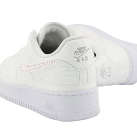 Nike Air Force 1 07 Trainers in brown, low-top leather upper, perforated toe box, white cupsole, rear and side view