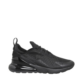 Nike Air Max 270 trainer in black, featuring mesh upper, swoosh branding, and large black Air cushion unit sole
