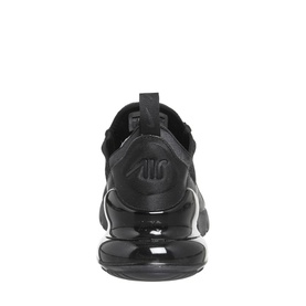 Nike Air Max 270 trainers in black, rear view showing Air unit heel cushioning and embossed logo