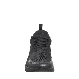 Nike Air Max 270 unisex trainer in black, front-facing view showing mesh upper, lace fastening and branded heel unit
