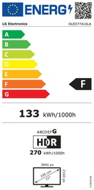 LG 77 Inch 4K OLED A16 Smart TV EU energy label rated F, 133 kWh/1000h, HDR 270 kWh/1000h