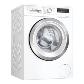 Bosch Serie 4 8kg 1400rpm washing machine in white with silver porthole door and digital control panel