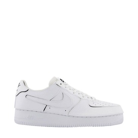 Nike Air Force 1/1 Trainers in white leather with tonal white sole and black outlined Swoosh detail
