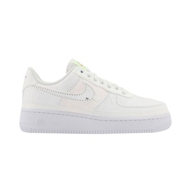Nike Air Force 1 07 Trainers in white leather with iridescent swoosh detail and clean white rubber sole