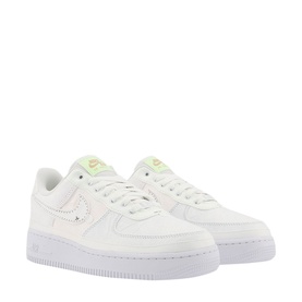 Nike Air Force 1 07 Trainers in white with neon yellow swoosh detail and crystal embellishments, white rubber sole